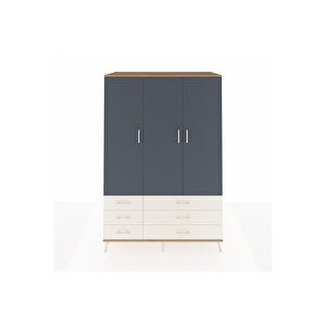 Kronos Dolap 5 Raflı 6 Çekmeceli Tek Askılı 132x59x195 Çam-antrasit/aytaşı