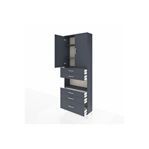 Arges Dolap 4 Raflı 5 Çekmeceli 2 Kapaklı 88x30x243 Antrasit-antrasit
