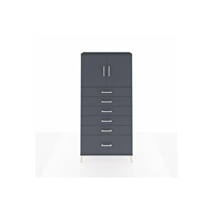 Arges Dolap 2 Raflı 6 Çekmeceli 2 Kapaklı 88x30x182 Antrasit-antrasit