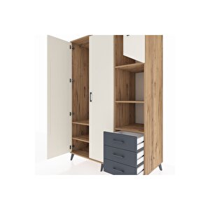 Kronos Dolap 5 Raflı 3 Çekmeceli Tek Askılı 132x59x195 Çam-aytaşı/antrasit