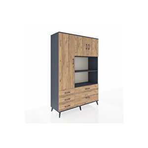 Hyperion Gardrop 7 Raflı 5 Çekmeceli 3 Kapaklı 132x44x195 Antrasit-çam