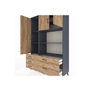 Hyperion Gardrop 7 Raflı 5 Çekmeceli 3 Kapaklı 132x44x195 Antrasit-çam