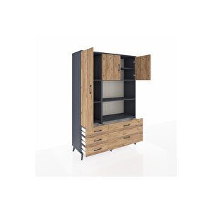 Hyperion Gardrop 7 Raflı 5 Çekmeceli 3 Kapaklı 132x44x195 Antrasit-çam