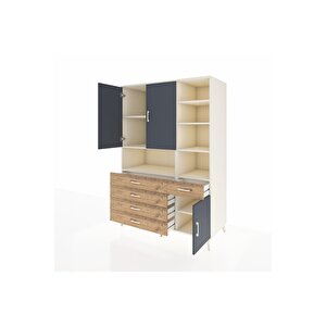 Kronos Dolap 8 Raflı 5 Çekmeceli 3 Kapaklı 132x59x195 Aytaşı-antrasit/çam