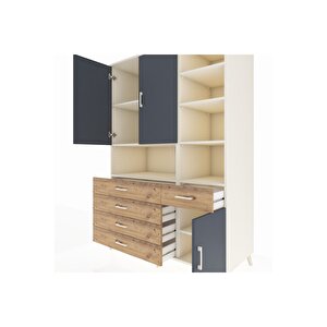Kronos Dolap 8 Raflı 5 Çekmeceli 3 Kapaklı 132x59x195 Aytaşı-antrasit/çam