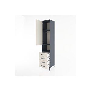 Hyperion Dolap 3 Raflı 4 Çekmeceli Tek Askılı 44x44x221 Antrasit-aytaşı