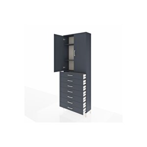 Arges Dolap 3 Raflı 7 Çekmeceli 2 Kapaklı 88x30x243 Antrasit-antrasit