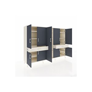 Hyperion Dolap 12 Raflı 2 Çekmeceli 8 Kapaklı 220x44x163 Aytaşı-antrasit/aytaşı