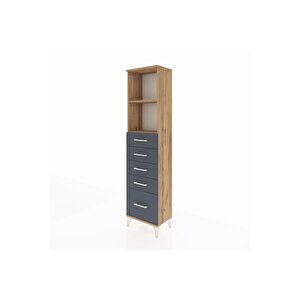 Arges Dolap 2 Raflı 5 Çekmeceli 44x30x182 Çam-antrasit