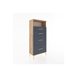 Hyperion Dolap Tek Raflı 4 Çekmeceli 60x44x134 Çam-antrasit