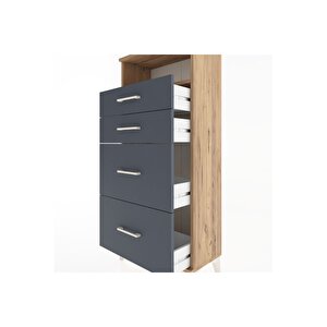 Hyperion Dolap Tek Raflı 4 Çekmeceli 60x44x134 Çam-antrasit