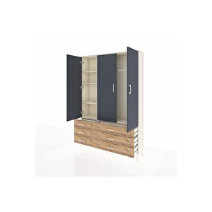 Arges Dolap 5 Raflı 6 Çekmeceli Tek Askılı 132x30x195 Aytaşı-antrasit/çam