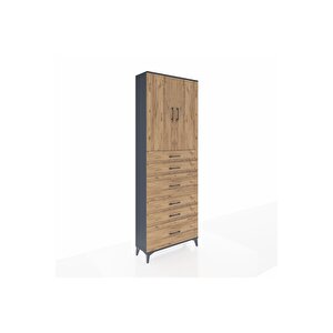 Arges Dolap 3 Raflı 6 Çekmeceli 2 Kapaklı 88x30x243 Antrasit-çam