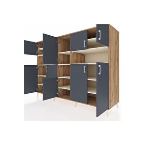 Kronos Dolap 14 Raflı 10 Kapaklı 220x59x163 Çam-antrasit/aytaşı