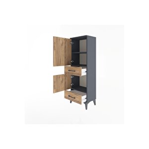 Arges Dolap 3 Raflı 2 Çekmeceli 2 Kapaklı 44x30x134 Antrasit-çam