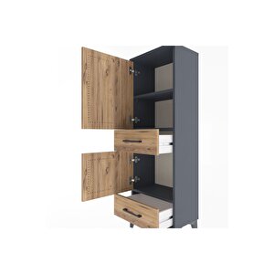 Arges Dolap 3 Raflı 2 Çekmeceli 2 Kapaklı 44x30x134 Antrasit-çam