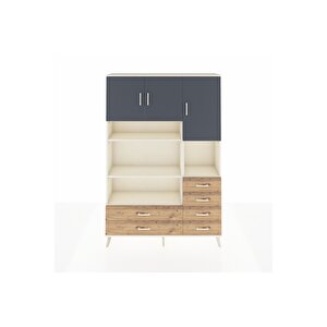 Arges Dolap 9 Raflı 6 Çekmeceli 3 Kapaklı 132x30x195 Aytaşı-antrasit/çam