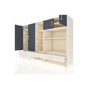 Kronos Dolap 12 Raflı 4 Çekmeceli 4 Kapaklı 220x59x163 Aytaşı-antrasit/aytaşı