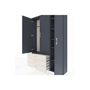 Arges Dolap 6 Raflı 3 Çekmeceli Tek Askılı 132x30x195 Antrasit-antrasit/aytaşı