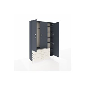 Arges Dolap 6 Raflı 3 Çekmeceli Tek Askılı 132x30x195 Antrasit-antrasit/aytaşı