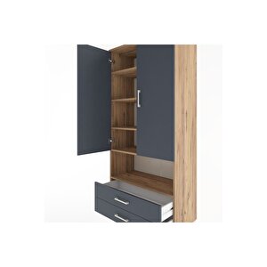 Hyperion Dolap 5 Raflı 2 Çekmeceli 2 Kapaklı 88x44x195 Çam-antrasit