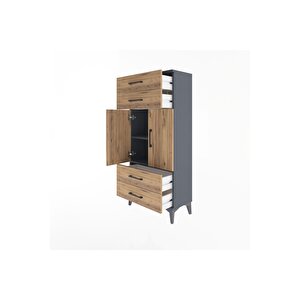 Arges Dolap 2 Raflı 4 Çekmeceli 2 Kapaklı 60x30x134 Antrasit-çam