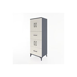 Hyperion Dolap 3 Raflı 2 Çekmeceli 4 Kapaklı 60x44x163 Antrasit-aytaşı