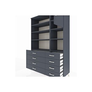 Hyperion Gardrop 8 Raflı 8 Çekmeceli Tek Kapaklı  132x44x195 Antrasit-antrasit