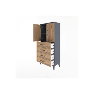 Arges Dolap 2 Raflı 4 Çekmeceli 2 Kapaklı 60x30x134 Antrasit-çam