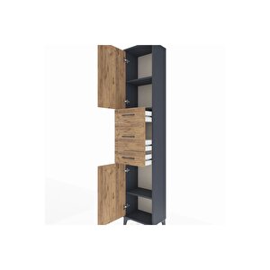 Arges Dolap 3 Raflı 3 Çekmeceli 2 Kapaklı 44x30x221 Antrasit-çam