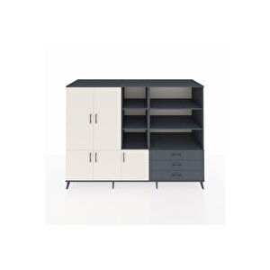 Kronos Dolap 11 Raflı 3 Çekmeceli 5 Kapaklı 220x59x163 Antrasit-aytaşı/antrasit