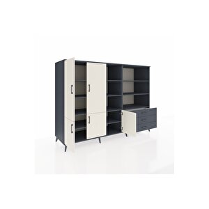 Kronos Dolap 11 Raflı 3 Çekmeceli 5 Kapaklı 220x59x163 Antrasit-aytaşı/antrasit