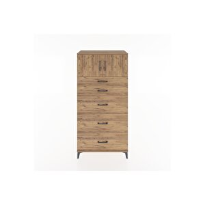 Hyperion Dolap Tek Raflı 5 Çekmeceli 2 Kapaklı 88x44x182 Çam-çam