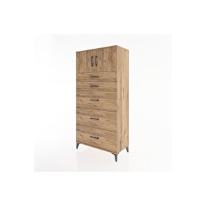 Hyperion Dolap Tek Raflı 5 Çekmeceli 2 Kapaklı 88x44x182 Çam-çam