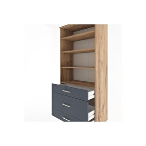 Hyperion Dolap 4 Raflı 3 Çekmeceli 88x44x195 Çam-antrasit