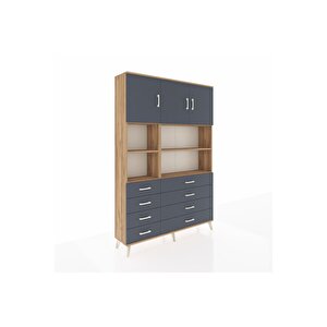 Arges Gardrop 8 Raflı 8 Çekmeceli 3 Kapaklı 132x30x195 Çam-antrasit