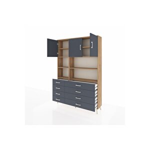 Arges Gardrop 8 Raflı 8 Çekmeceli 3 Kapaklı 132x30x195 Çam-antrasit