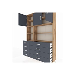 Arges Gardrop 8 Raflı 8 Çekmeceli 3 Kapaklı 132x30x195 Çam-antrasit
