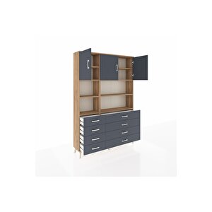 Arges Gardrop 8 Raflı 8 Çekmeceli 3 Kapaklı 132x30x195 Çam-antrasit