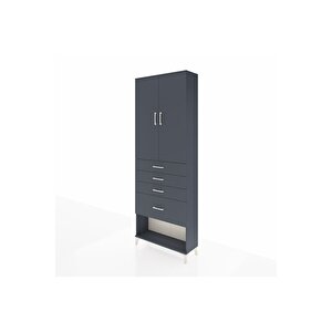 Arges Dolap 2 Raflı 4 Çekmeceli 2 Kapaklı 88x30x243 Antrasit-antrasit