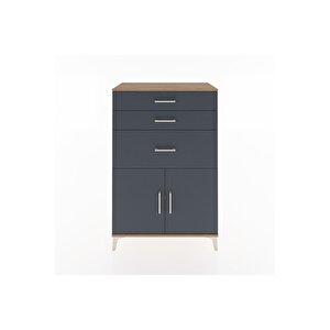 Hyperion Dolap Tek Raflı 3 Çekmeceli 2 Kapaklı 88x44x134 Çam-antrasit