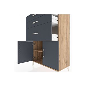 Hyperion Dolap Tek Raflı 3 Çekmeceli 2 Kapaklı 88x44x134 Çam-antrasit