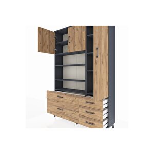 Arges Gardrop 9 Raflı 5 Çekmeceli 3 Kapaklı 132x30x195 Antrasit-çam