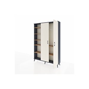 Arges Dolap 7 Raflı 2 Kapaklı Tek Askılı 132x30x195 Antrasit-aytaşı/çam