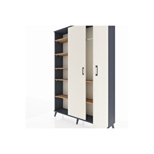 Arges Dolap 7 Raflı 2 Kapaklı Tek Askılı 132x30x195 Antrasit-aytaşı/çam