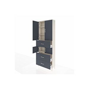 Arges Dolap 4 Raflı 3 Çekmeceli 4 Kapaklı 88x30x243 Aytaşı-antrasit