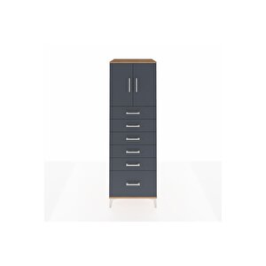 Kronos Dolap Tek Raflı 6 Çekmeceli 2 Kapaklı 60x59x182 Çam-antrasit