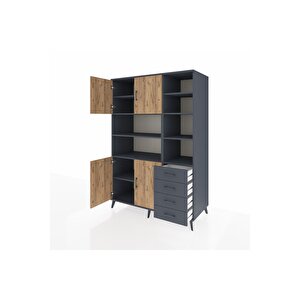 Kronos Dolap 9 Raflı 4 Çekmeceli 4 Kapaklı 132x59x195 Antrasit-çam/antrasit