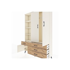 Arges Dolap 5 Raflı 4 Çekmeceli Tek Askılı 132x30x195 Aytaşı-aytaşı/çam