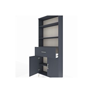Arges Dolap 4 Raflı Tek Çekmeceli 2 Kapaklı 88x30x221 Antrasit-antrasit